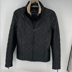 Wilsons Leather Black Quilted Jacket Sherpa Collar Women Large